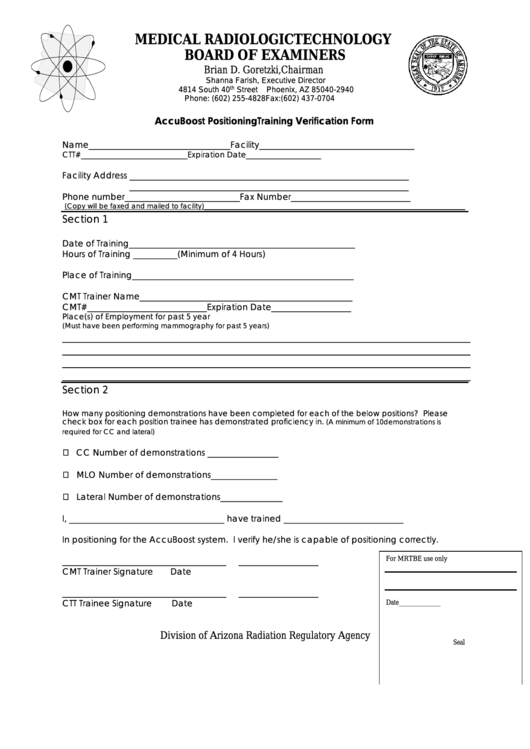 Accuboost Positioning Training Verification Form printable pdf download