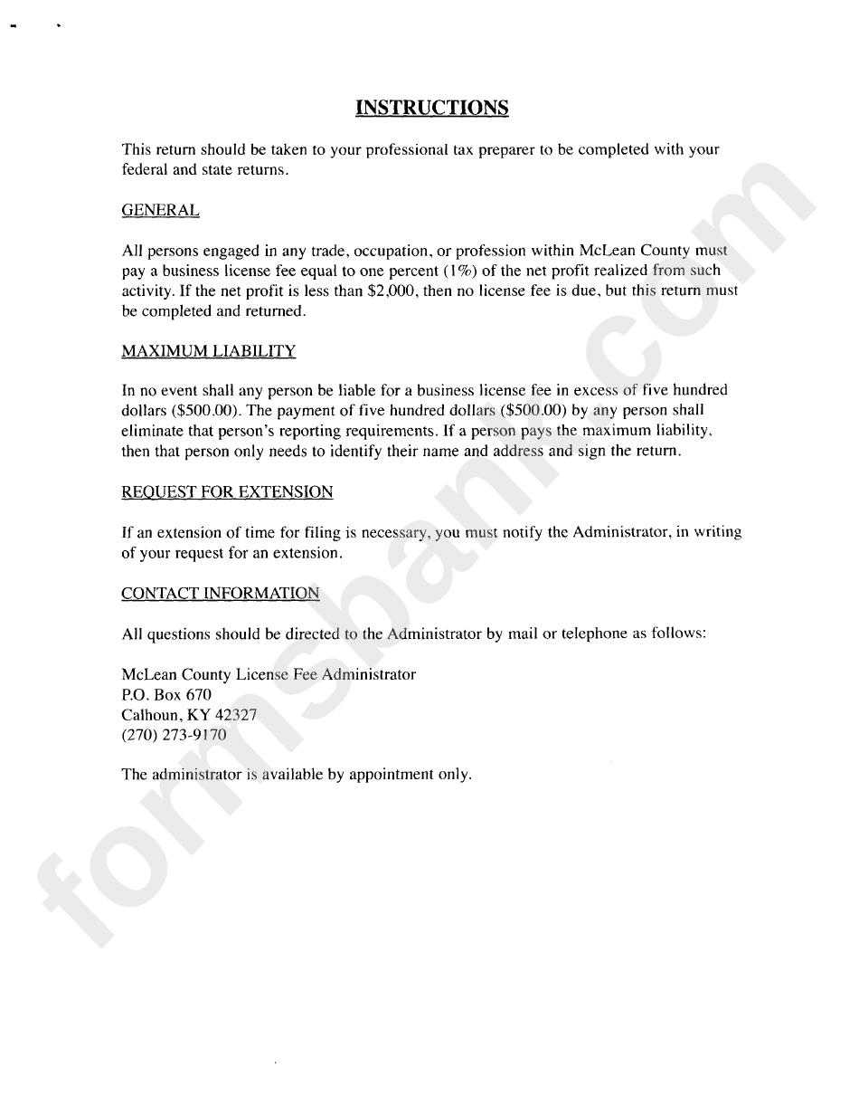 Instruction For Tax Return For Mclean County printable pdf download