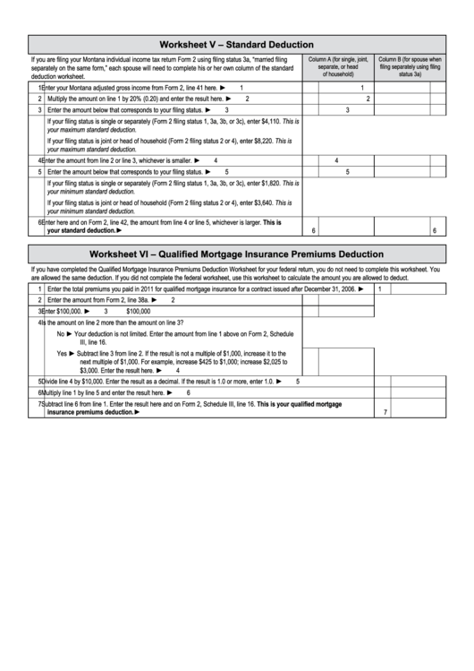 Worksheet V And Vi Standard Deduction And Qualified Mortgage Insurance Premiums Deduction