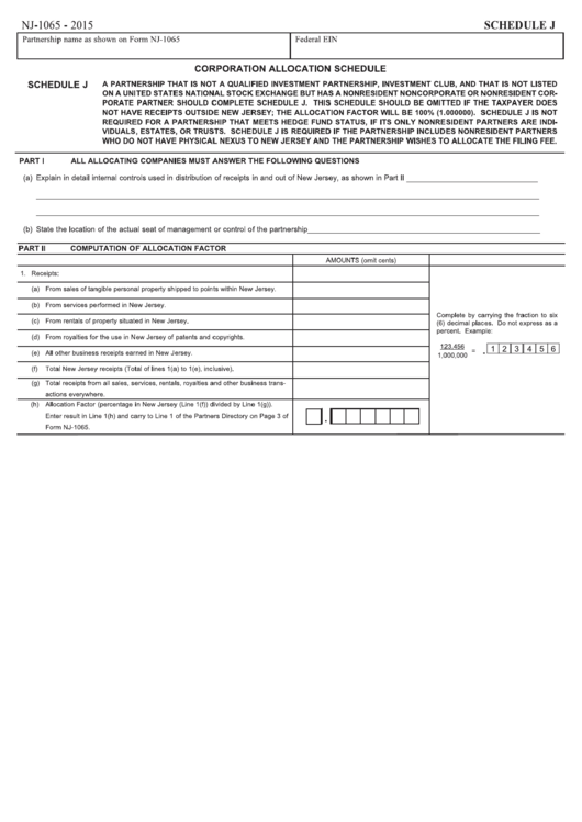 Fillable Form Nj 1065 Corporation Allocation Schedule 2015