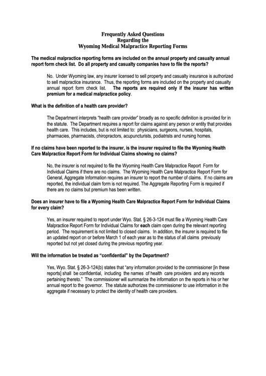 Fillable Wyoming Health Care Malpractice Report Form For General