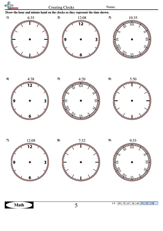 Creating Clocks Worksheet Template With Answer Key printable pdf download