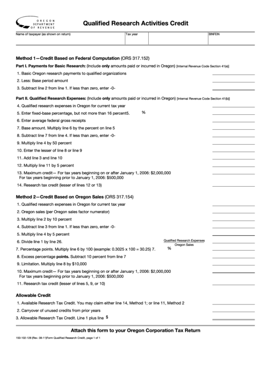 Fillable Qualified Research Activities Credit printable pdf download