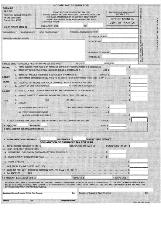 Form Br Tax Reurn City Of Trenton, Ohio printable pdf download