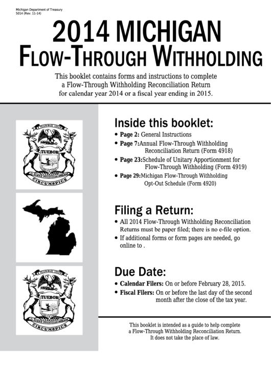Form 4918 To 4920 Michigan FlowThrough Withholding 2014 printable pdf download