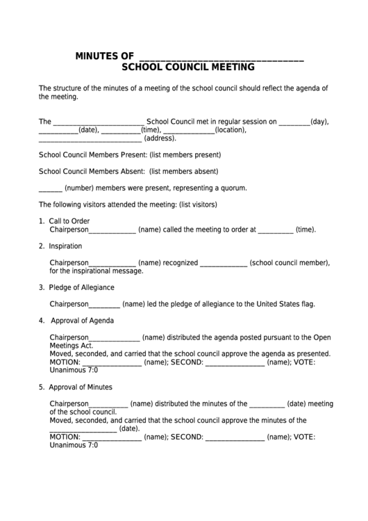 School Council Meeting Minutes Template printable pdf download