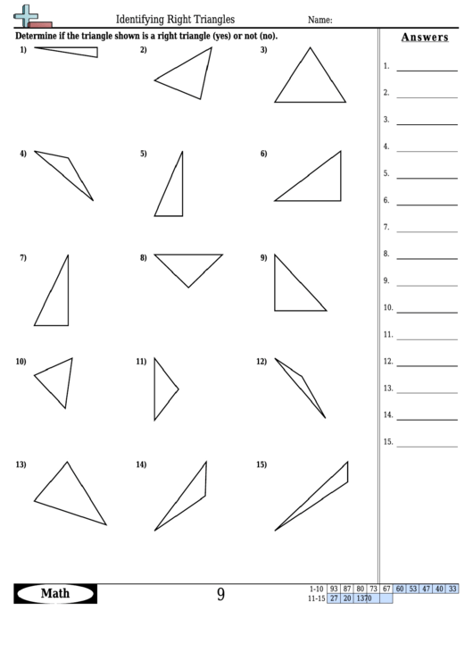 Identifying Right Triangles Worksheet Template With Answer Key