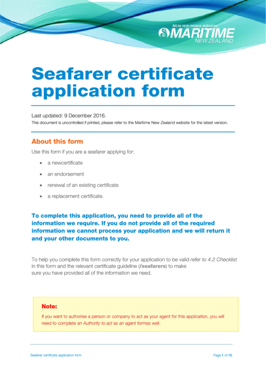 Fillable Seafarer Certificate Application Form printable pdf download