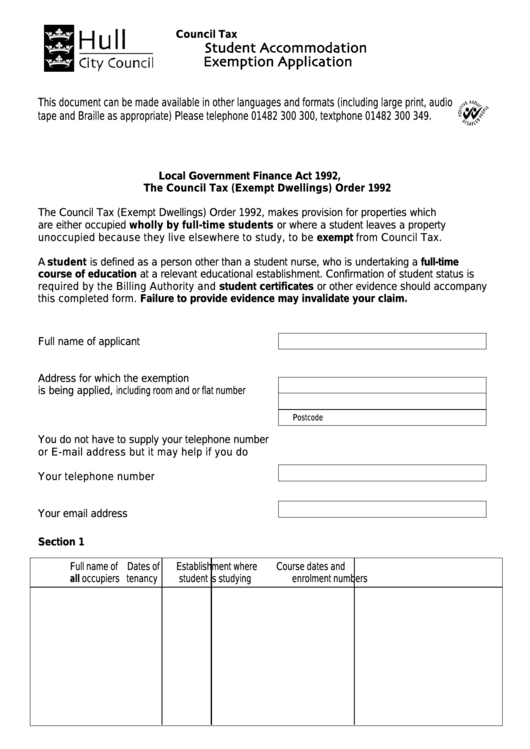 Student Exemption Application Form Council Tax