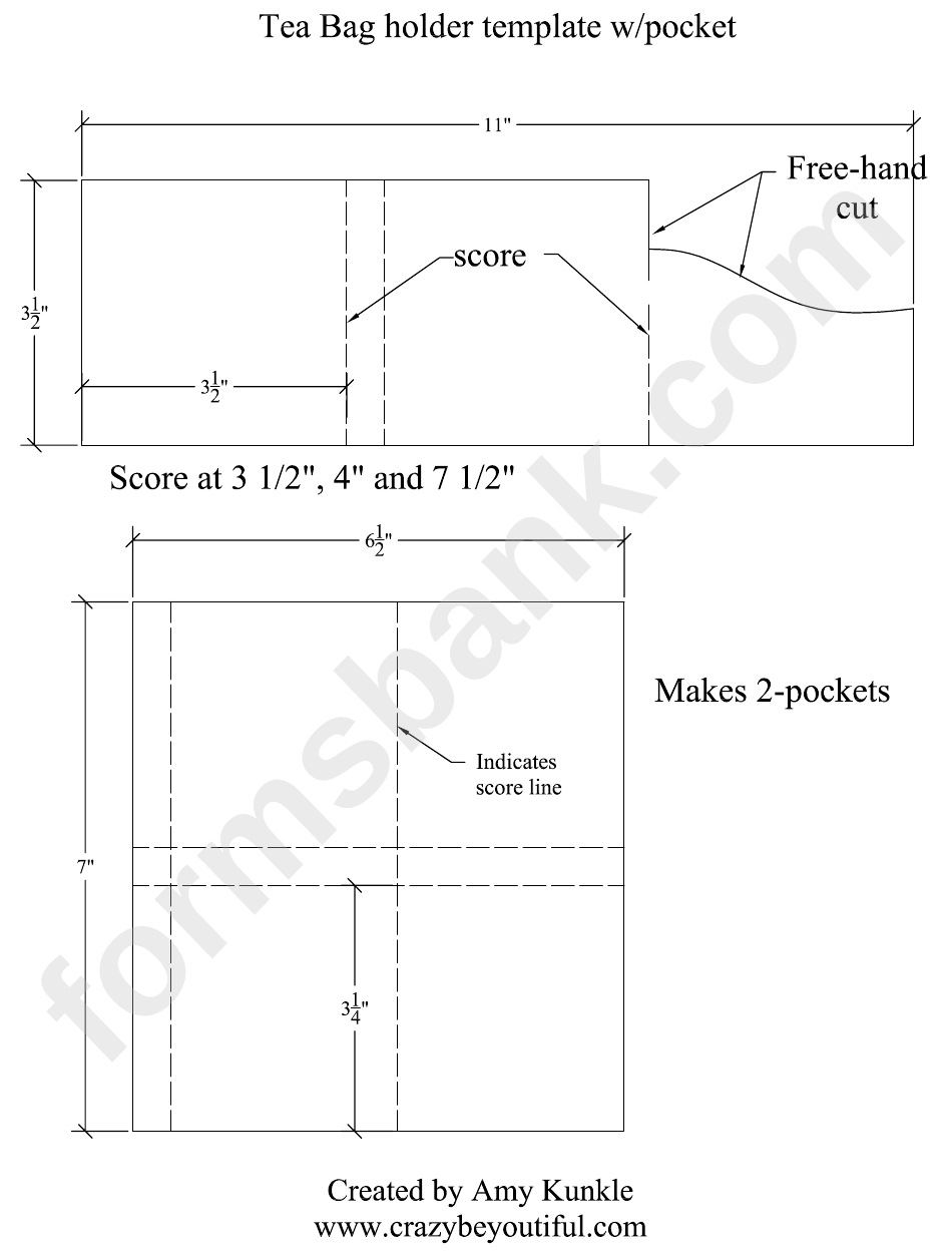 Tea Bag Holder Template W/pocket printable pdf download