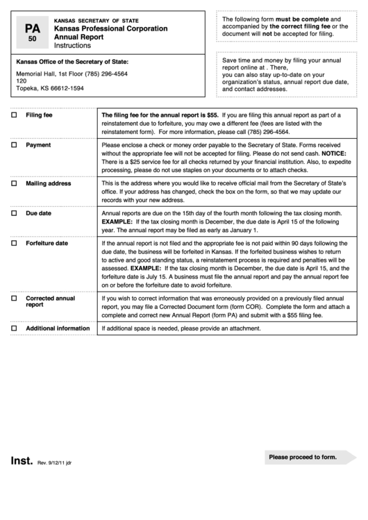 Form Pa 50 Kansas Professional Corporation Annual Report printable pdf download