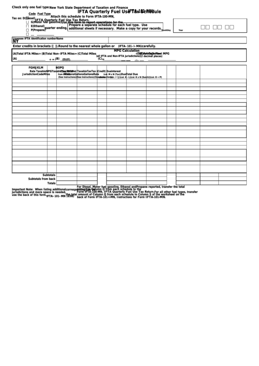Form Ifta101Mn Ifta Quarterly Fuel Use Tax Schedule printable pdf