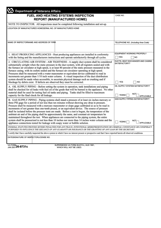 Fillable Va Form 268731c Fuel And Heating Systems Inspection Report