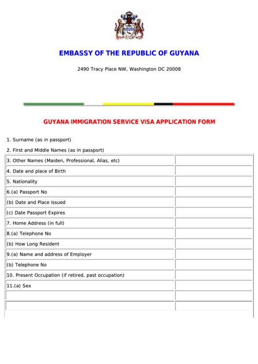 Guyana Immigration Service Visa Application Form printable pdf download