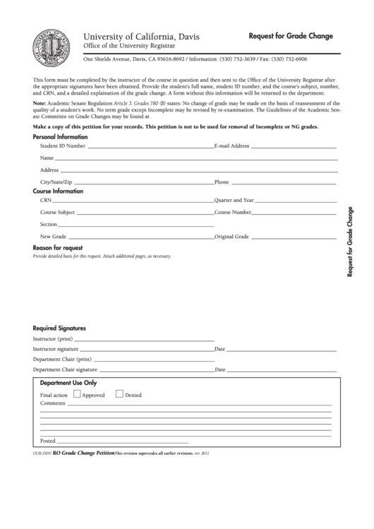 Fillable Request For Grade Change Form printable pdf download