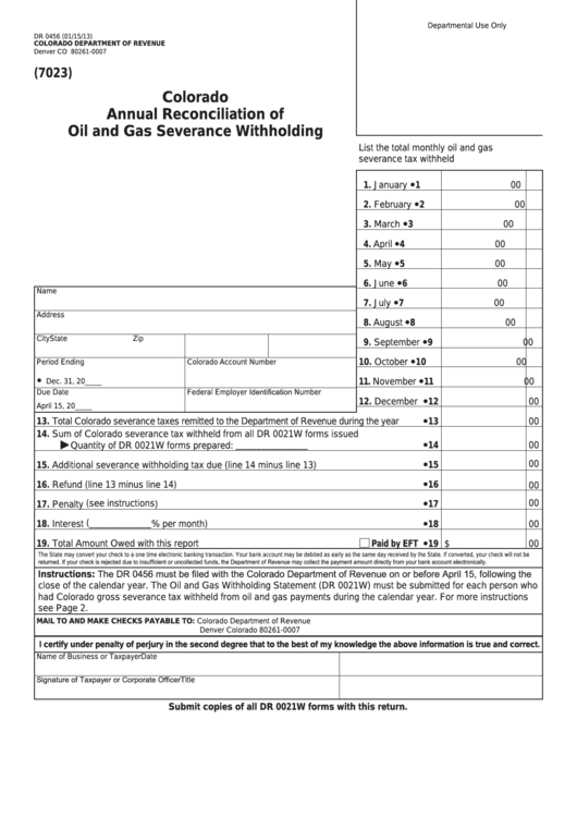 Fillable Form Dr 0456 Colorado Annual Reconciliation Of Oil And Gas