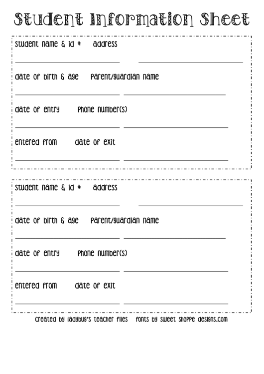 Student Information Sheet printable pdf download