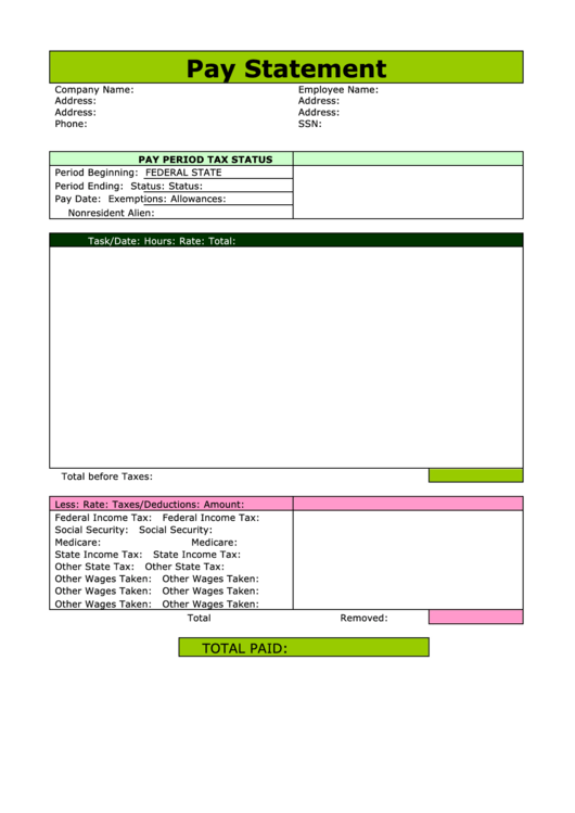 Pay Statement printable pdf download