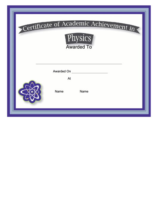 Physics Academic Certificate printable pdf download