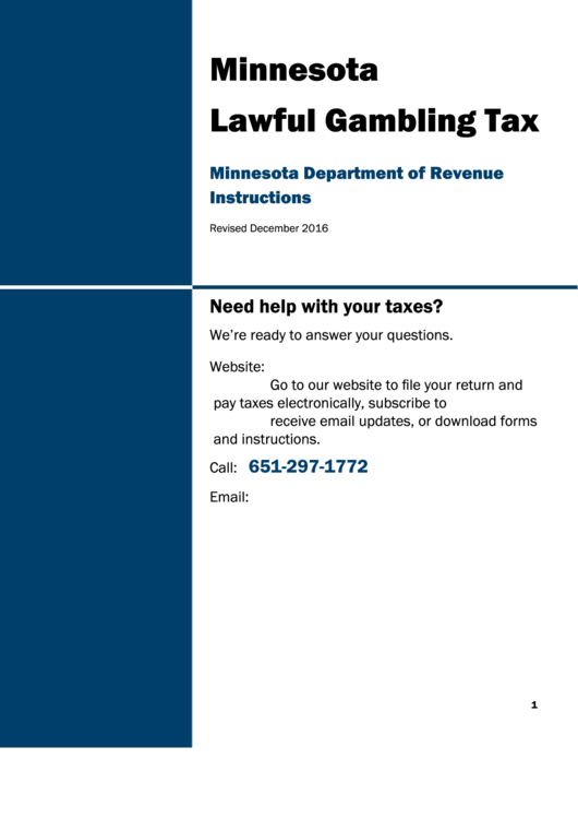 Minnesota Lawful Gambling Tax Instructions Booklet Minnesota