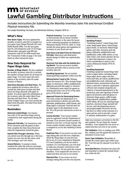 Lawful Gambling Distributor Instructions Minnesota Department Of