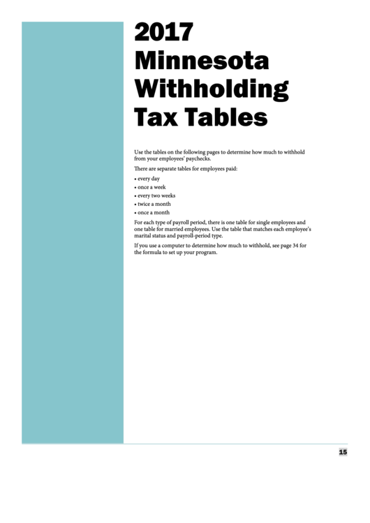 Minnesota Withholding Tax Tables Minnesota Department Of Revenue