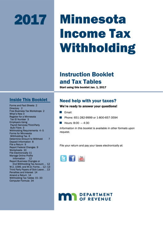 Minnesota Tax Withholding Minnesota Department Of Revenue