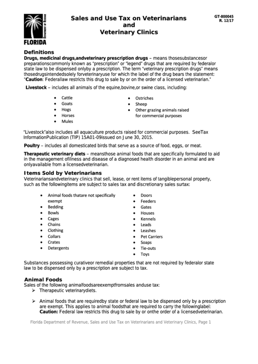 Form Gt800045 Sales And Use Tax On Veterinarians And Veterinary