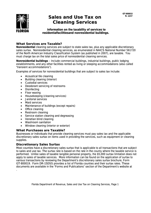 Form Gt800015 Sales And Use Tax On Cleaning Services printable pdf