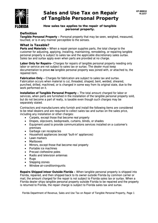 Form Gt800010 Sales And Use Tax On Repair Of Tangible Personal