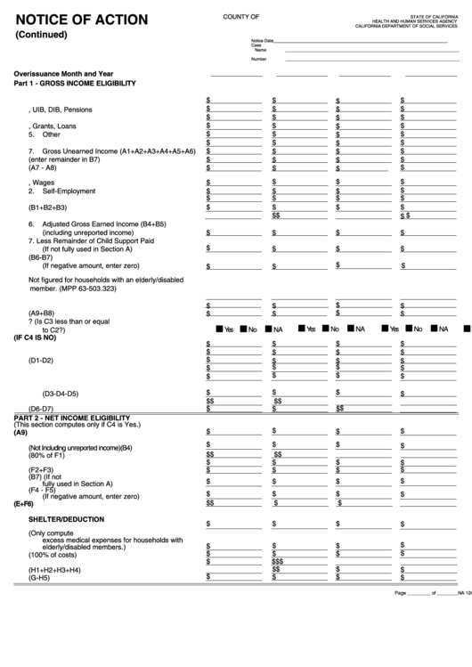 Fillable Form Na 1263 Notice Of Action Overissuance