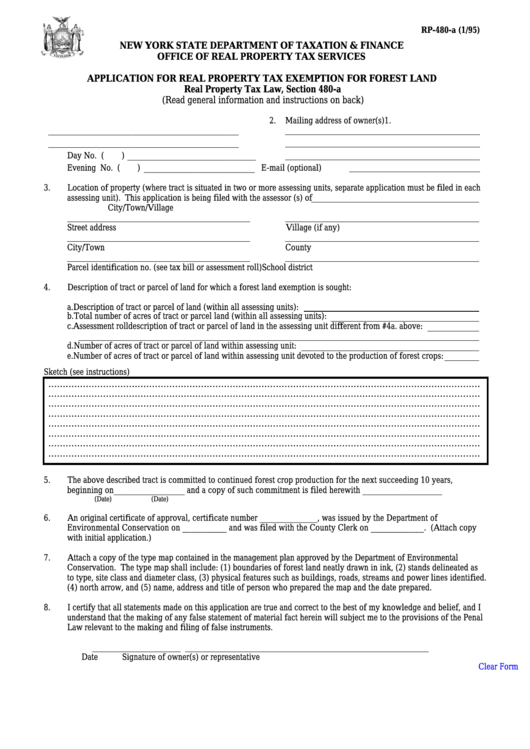 Fillable Form Rp480A Application For Real Property Tax Exemption