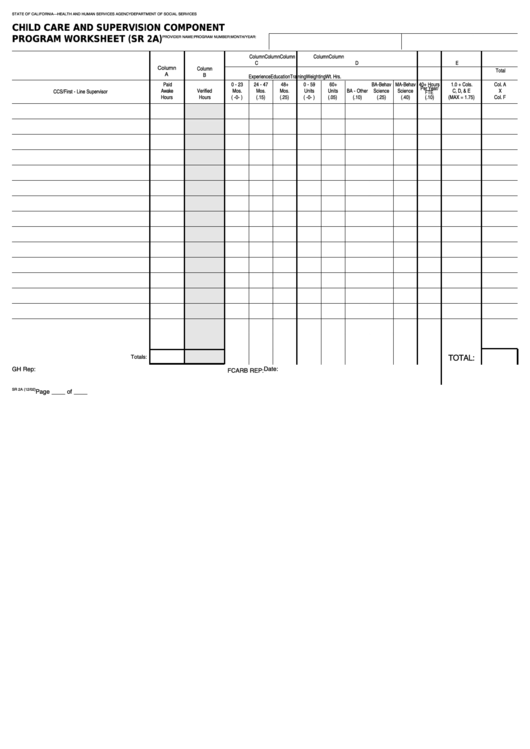 Fillable Form Sr 2 A Child Care And Supervision