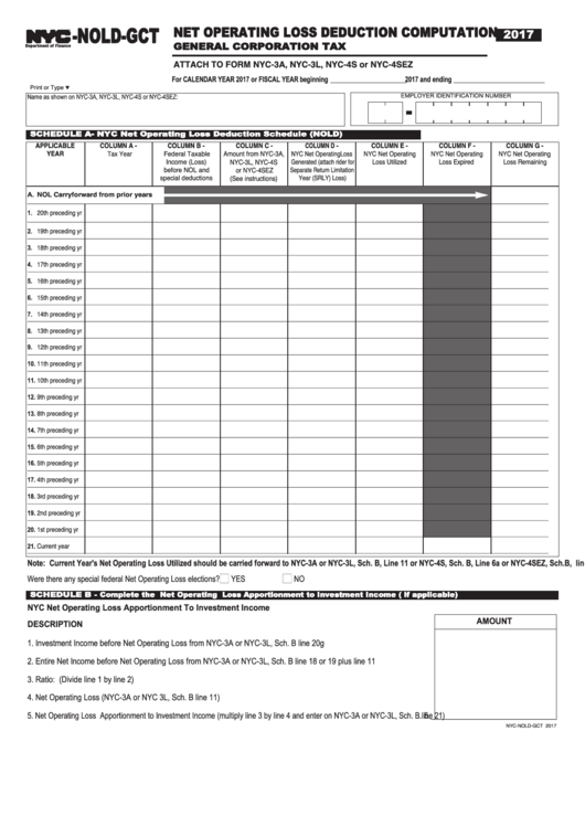 Form NycNoldGct Net Operating Loss Deduction Computation General