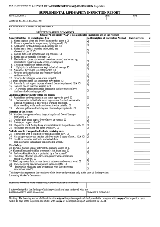 Form Lcr1018a Forpd Supplemental LifeSafety Inspection Report