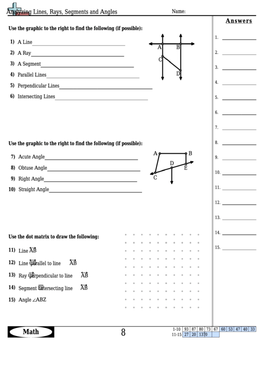 Analyzing Lines, Rays, Segments And Angles Worksheet Template With Answer Key printable pdf download