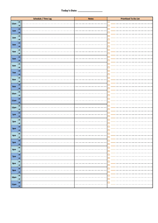 Daily Hourly Schedule Template With ToDo List printable pdf download