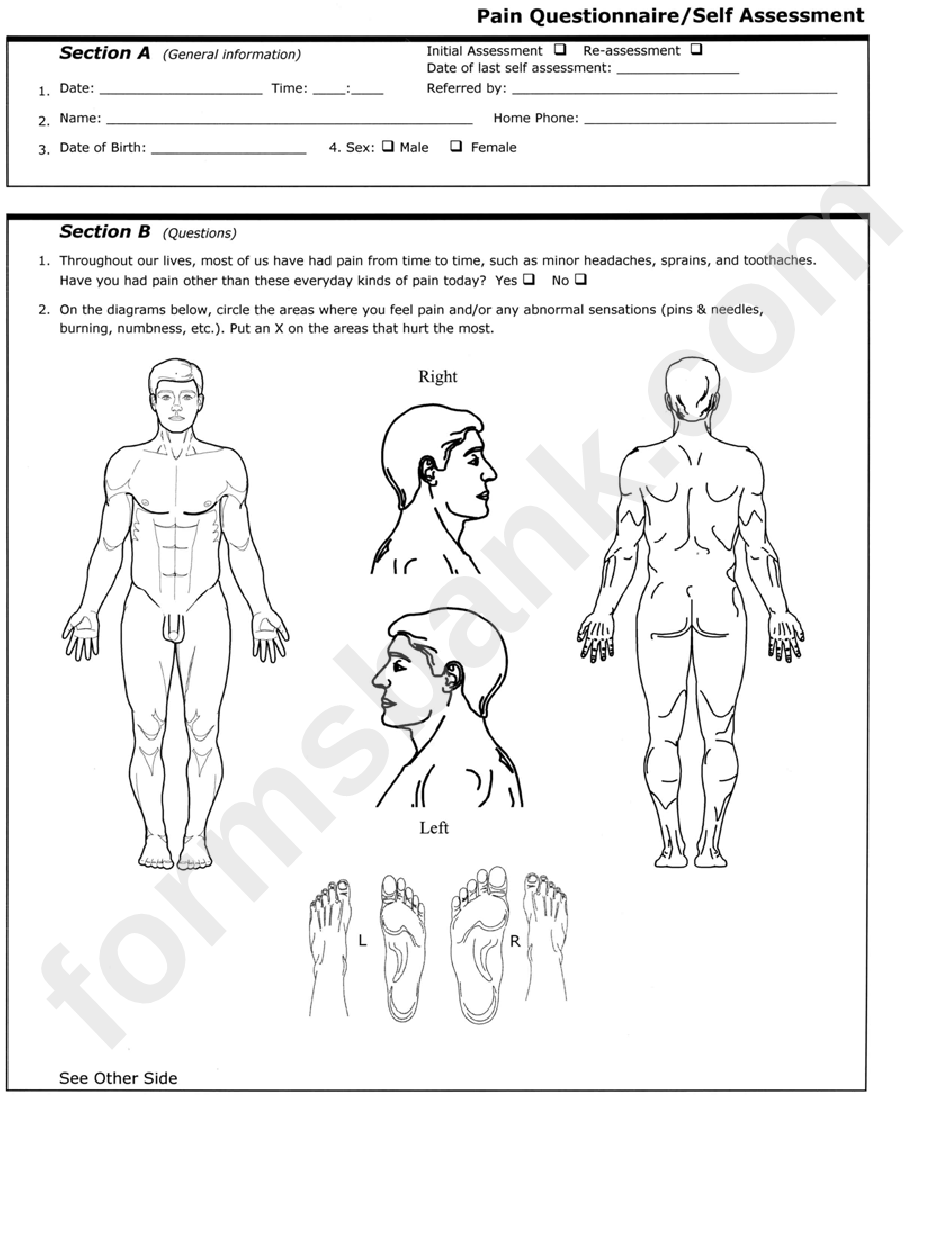 Pain Questionnaire/self Assessment Template printable pdf download