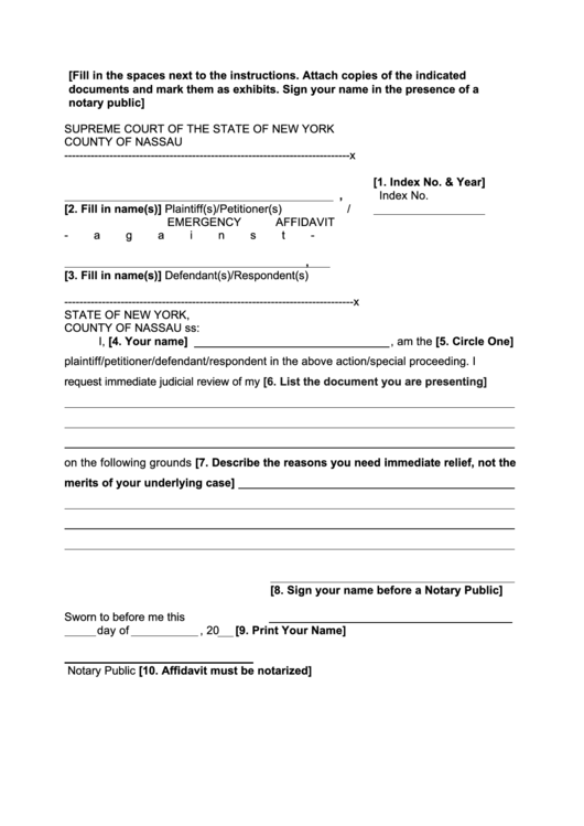 Emergency Affidavit New York Supreme Court printable pdf download