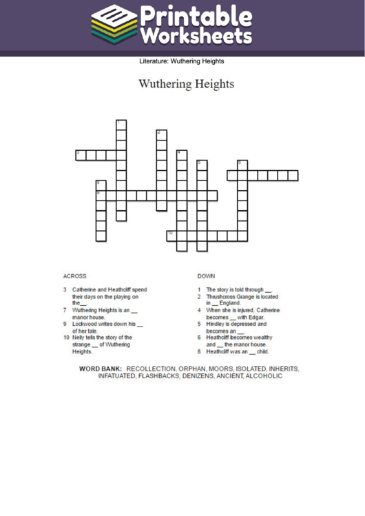 Crossword Puzzle Template Wuthering Heights printable pdf download