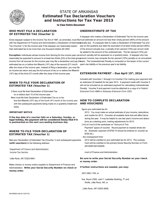 Estimated Tax Declaration Vouchers And Instructions 2013 printable