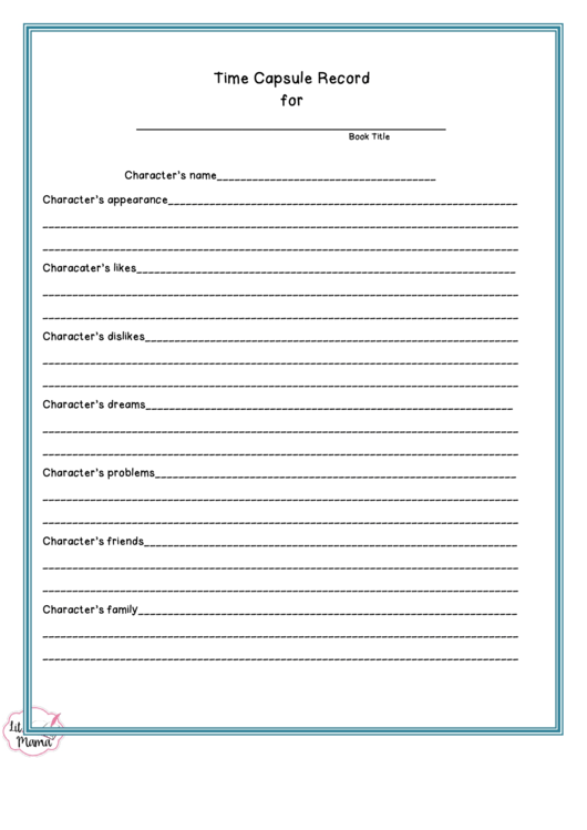 Character Time Capsule Sheet printable pdf download