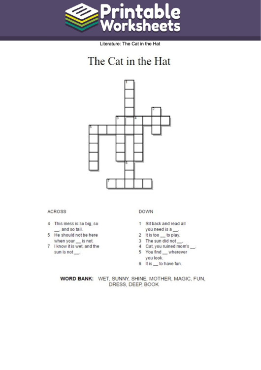 The Cat In The Hat Crossword Puzzle Template printable pdf download