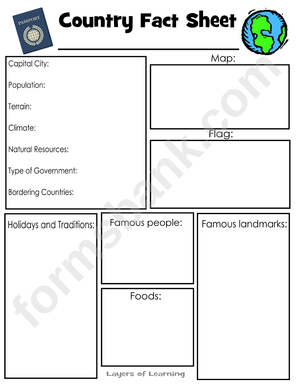 Country Fact Sheet printable pdf download