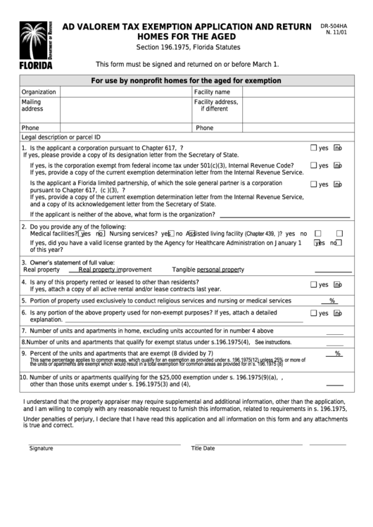 Form Dr504ha Ad Valorem Tax Exemption Application And Return Homes