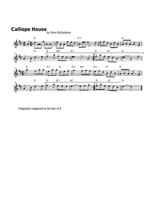Dave Richardson Calliope House Sheet Music printable pdf download