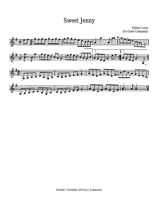 Palmer Loux Sweet Jenny Sheet Music In Good Company printable pdf download