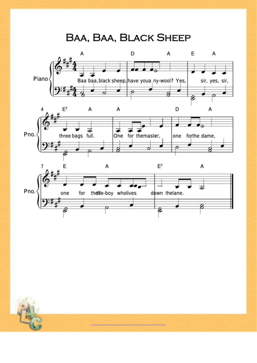 Baa, Baa, Black Sheep Sheet Music printable pdf download