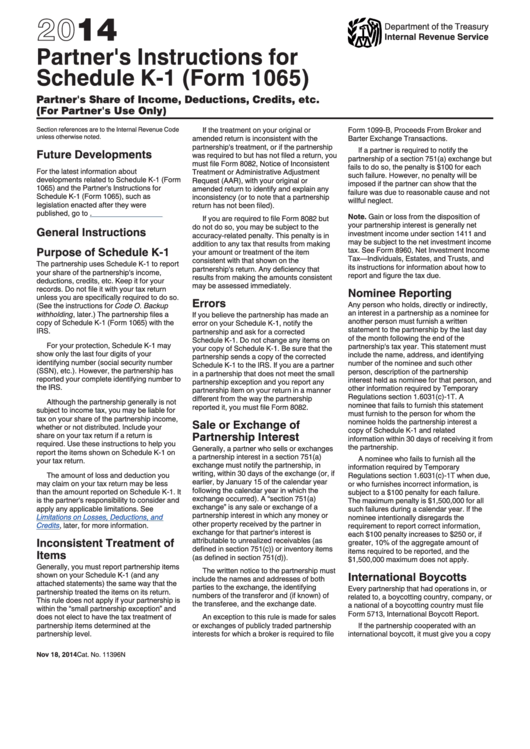 Partner'S Instructions For Schedule K1 (Form 1065) Partner'S Share Of Deductions