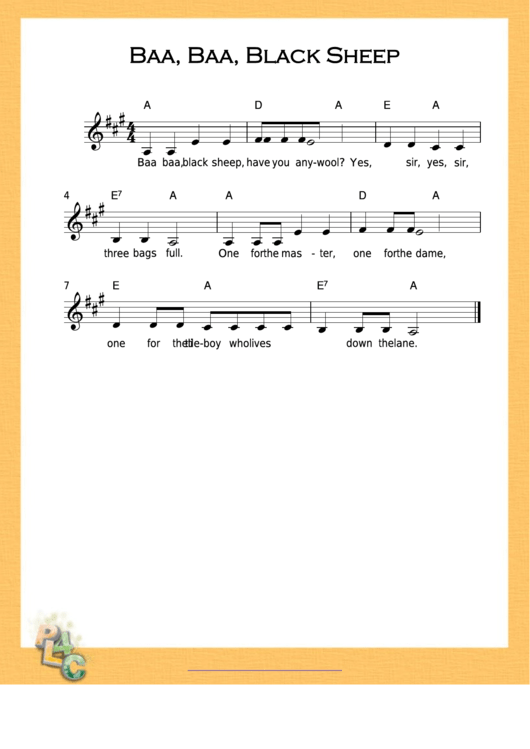 Baa, Baa, Black Sheep Sheet Music printable pdf download